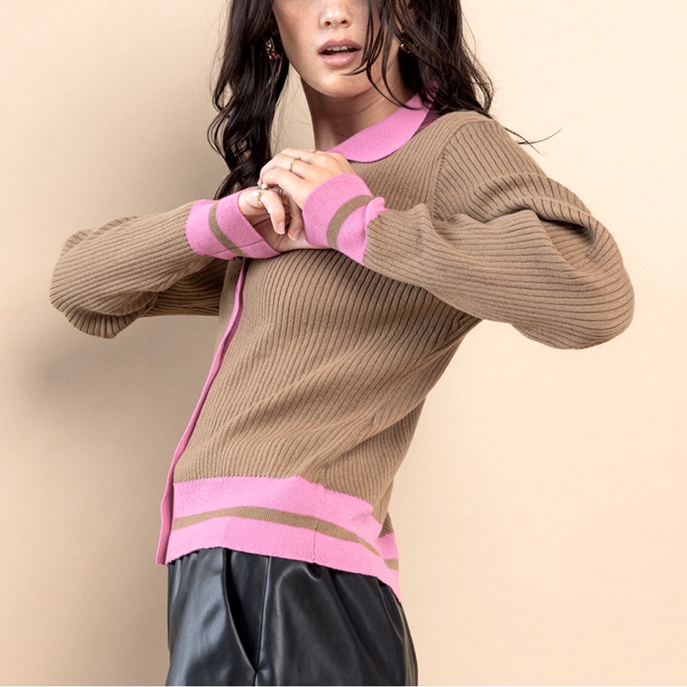 Color Block Collared Sweater Top